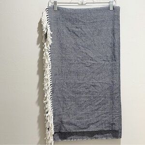 ALASHAN Blue Herringbone Navy Blue Fringed Blanket 54” X 62”